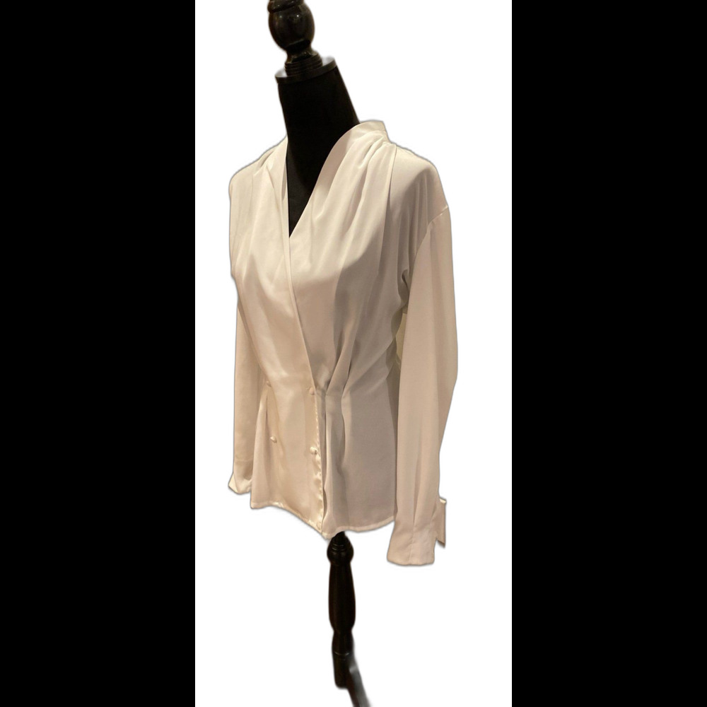 Kelly Scott Fitted Blouse Size 12 White Top Covered Buttons Dressy‎ Silky Feel - Picture 4 of 10